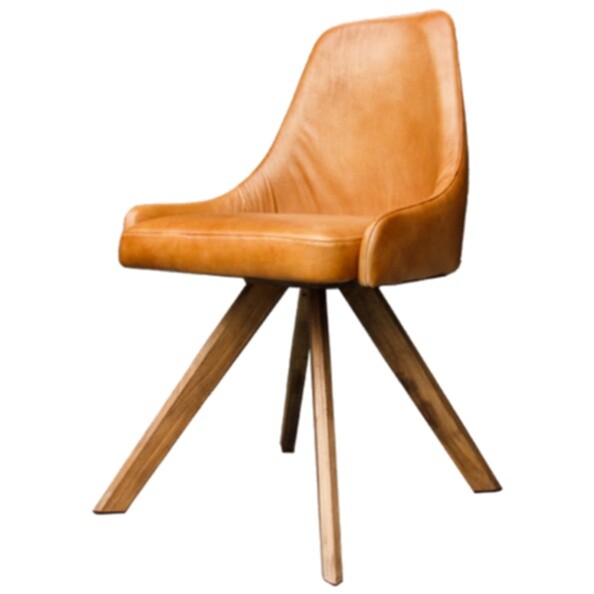 Кожаный стул на деревянных ножках caramel оранжевый Blossom Chair