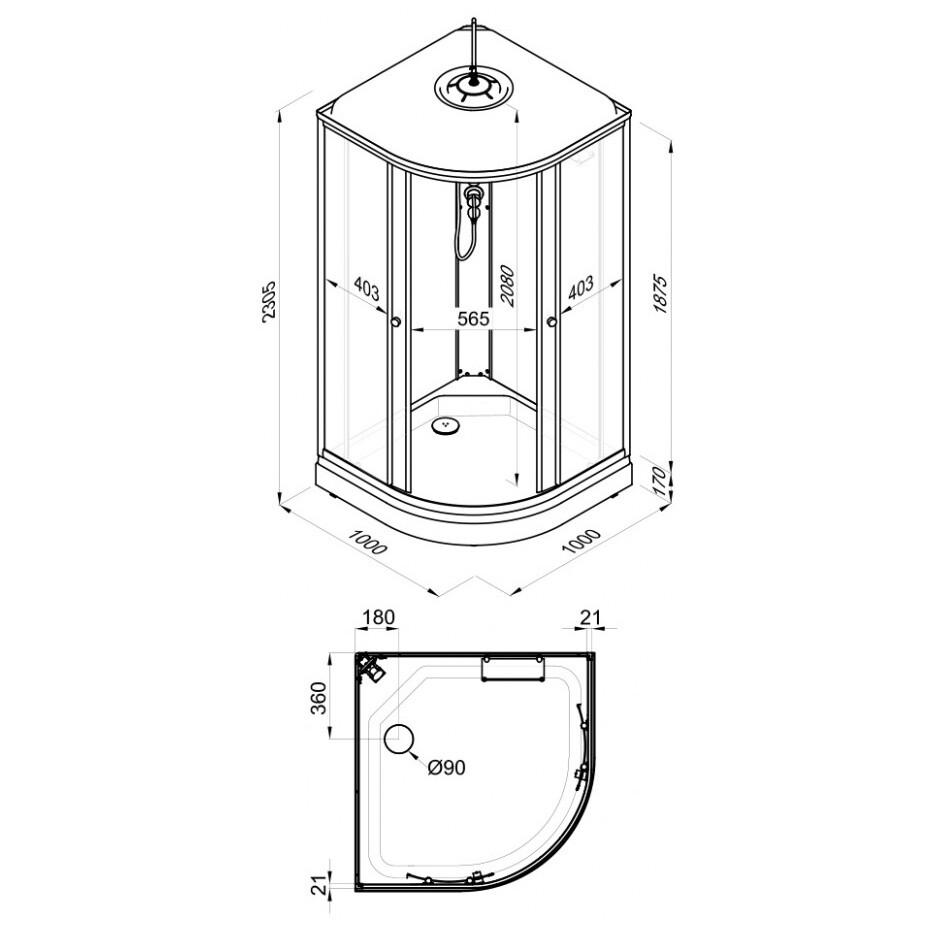 Душевая кабина четверть круга с низким поддоном 100х100 см белая Triton "Ультра А" Щ0000061833 - изображение 9