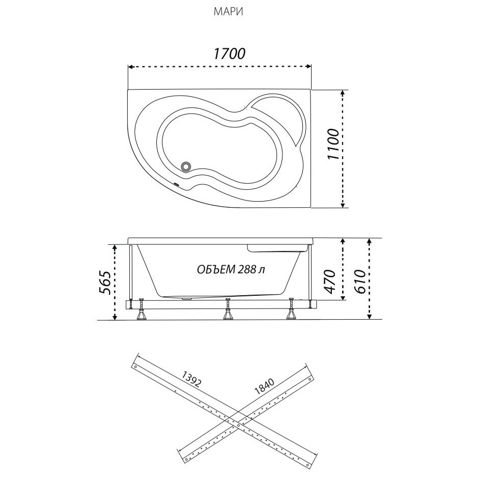 Ванна акриловая белая левая Triton "Мари 170" Щ0000046666 - изображение 7