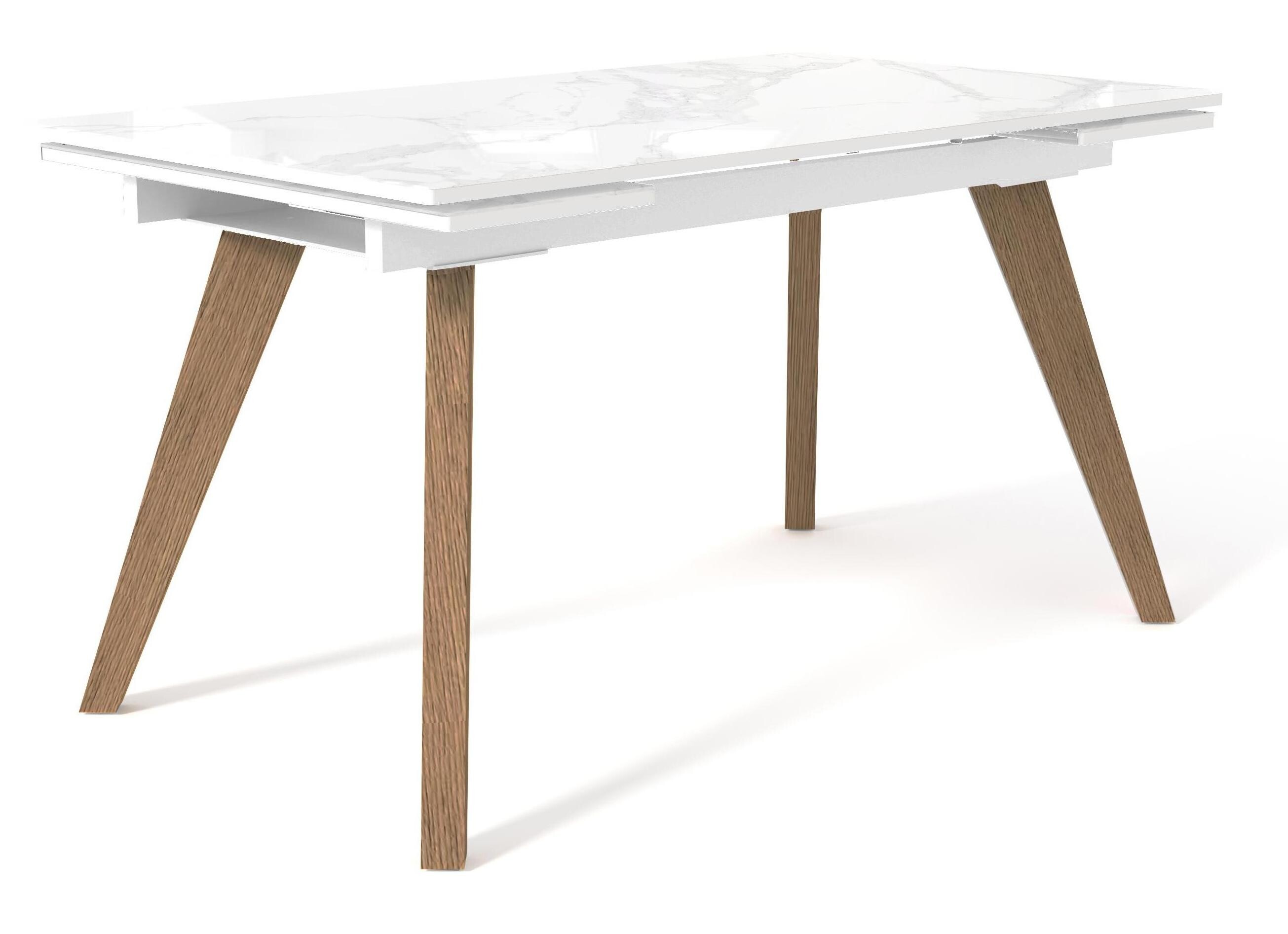 Обеденный стол раздвижной белый мрамор, дуб монтана SFL140