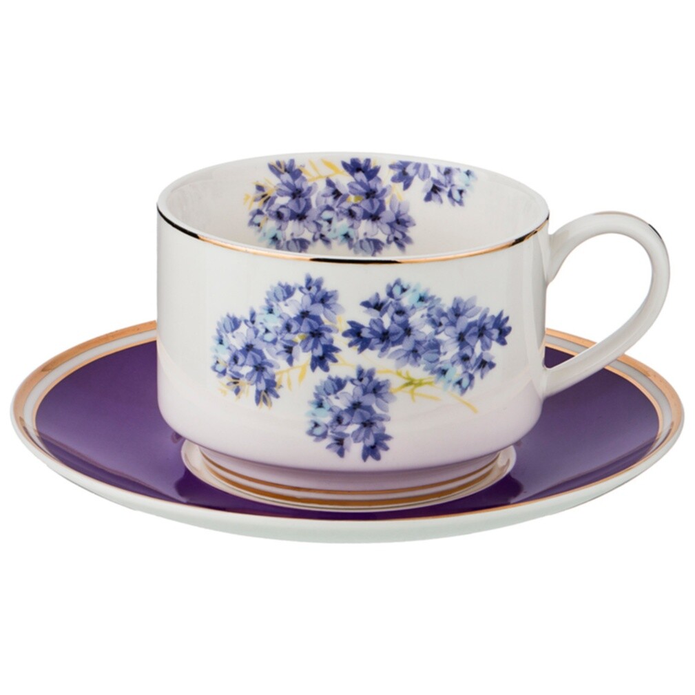 Чайная чашка с блюдцем белые с фиолетовым &quot;Вайлет&quot;