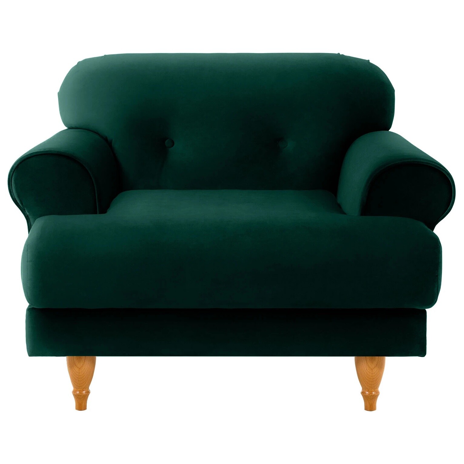 Кресло с мягкими подлокотниками на буковых ножках зеленое, натуральное Italia