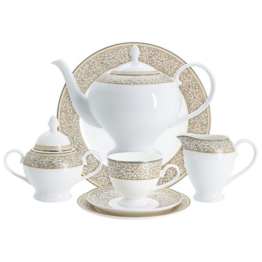 Чайный сервиз фарфоровый на 12 персон, 40 предметов белый, бежевый &quot;Мавритания&quot;
