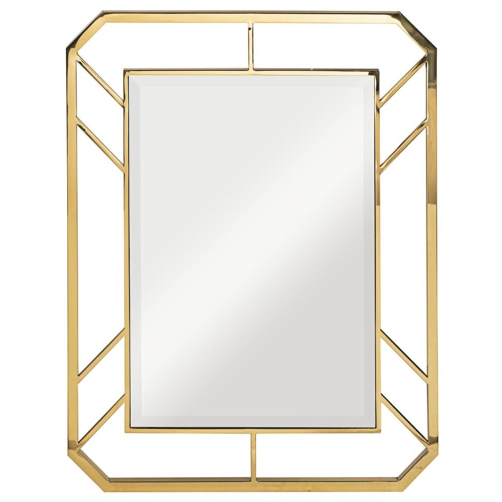 Зеркало настенное прямоугольноев металлической раме золотистое 91 см