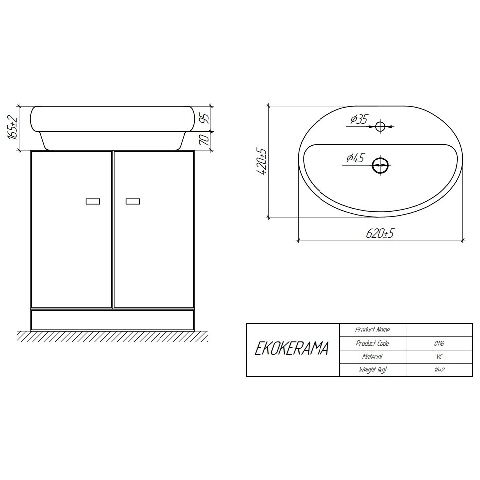 Умывальник мебельный белый EkoKerama Doppia 65 0116 - изображение 4