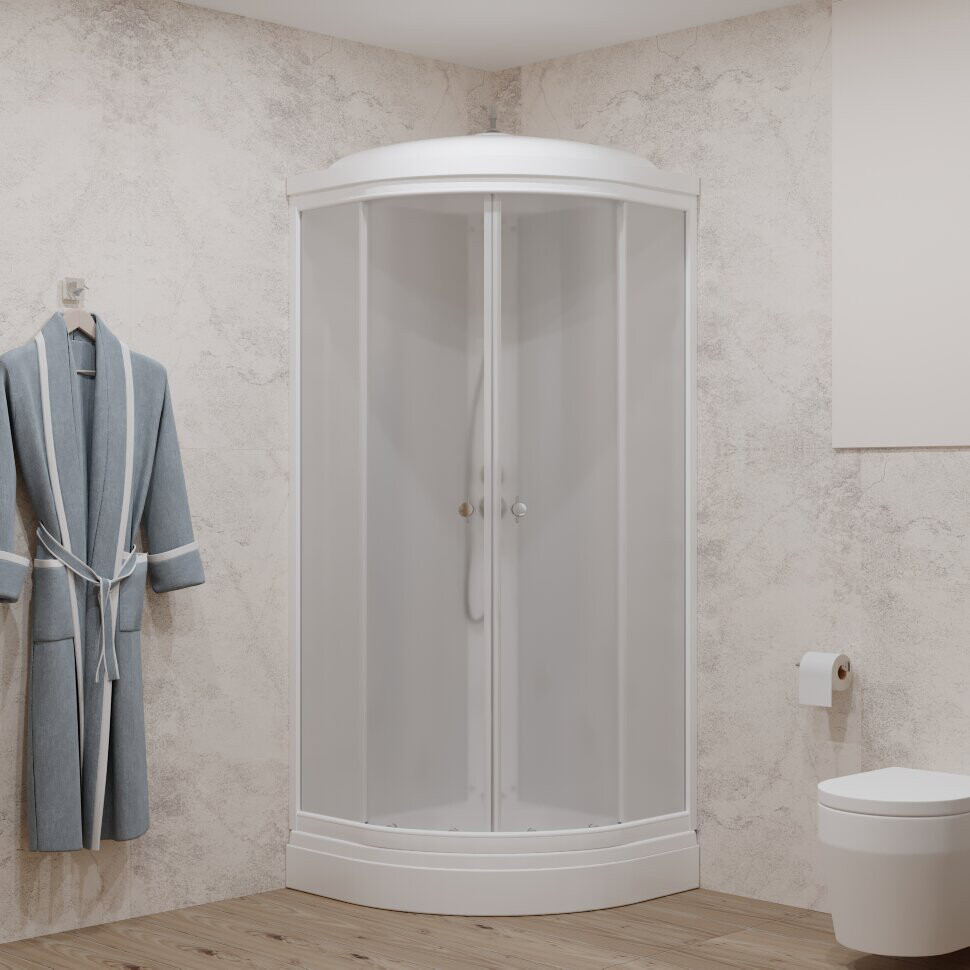 Душевая кабина четверть круга с низким поддоном 90х90 см белая Diwo "Новгород" Щ0000055611 - изображение 7
