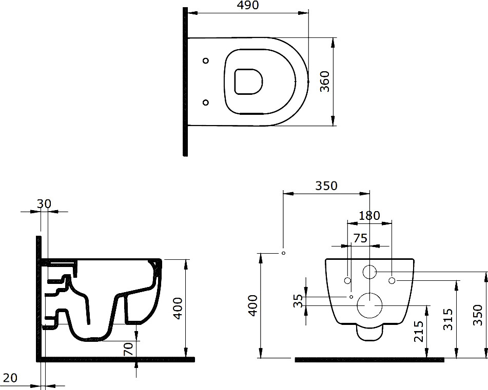 Биде подвесное с инсталляцией и унитаз с инсталляцией и кнопкой смыва черные 590485 - изображение 5