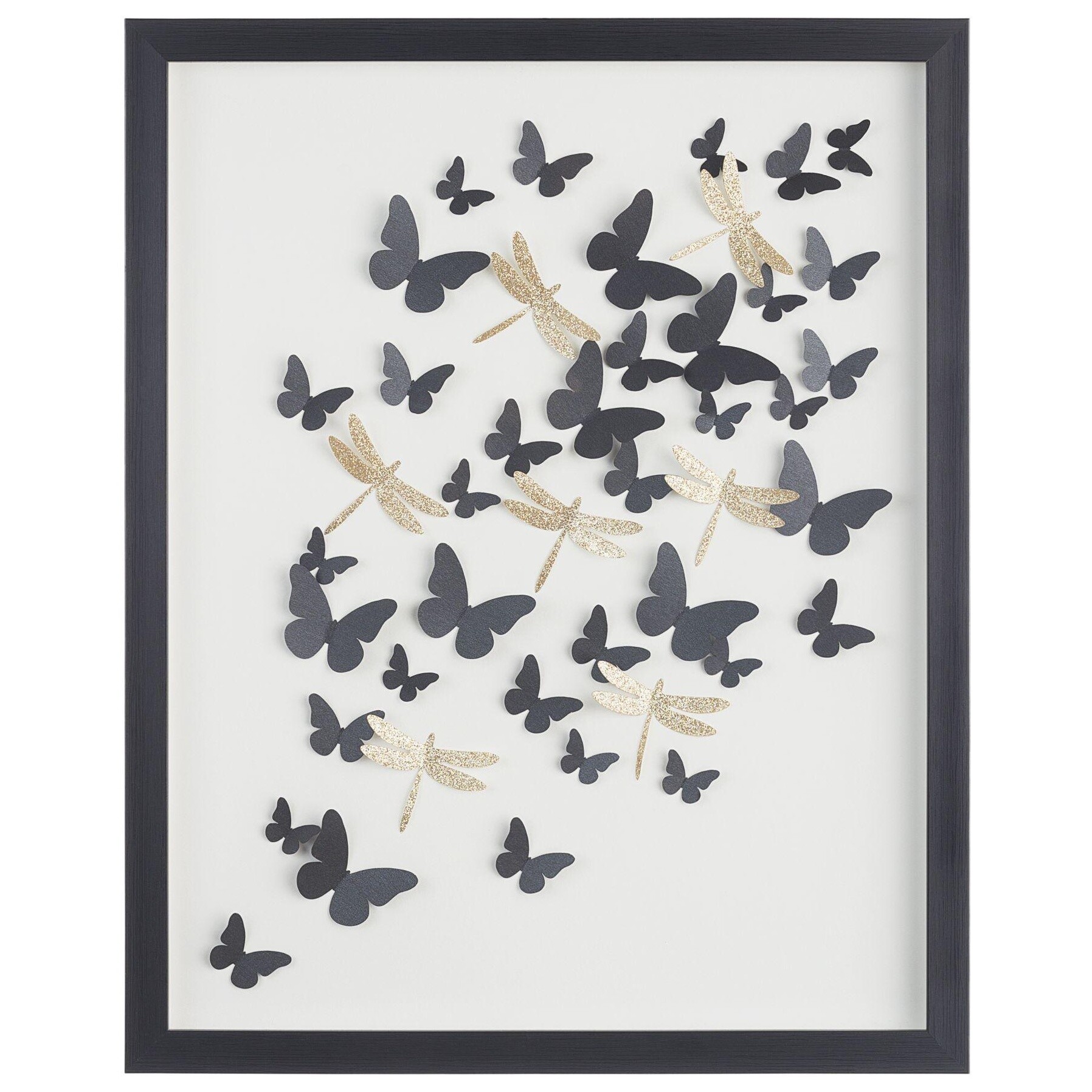 Картина шэдоубокс с искусственными бабочками и стрекозами 40х50 см черная 83044