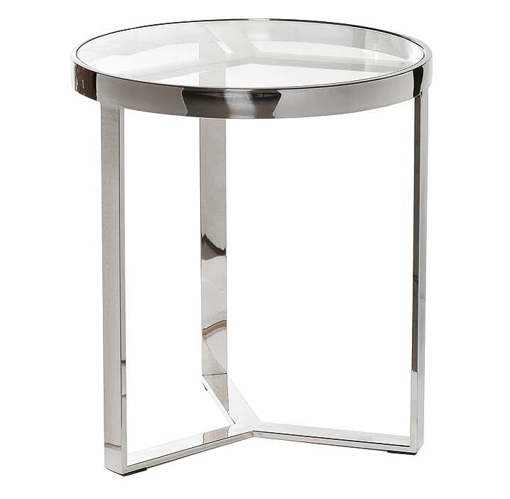 Приставной столик круглый хром со стеклом 60 см Soho Silver