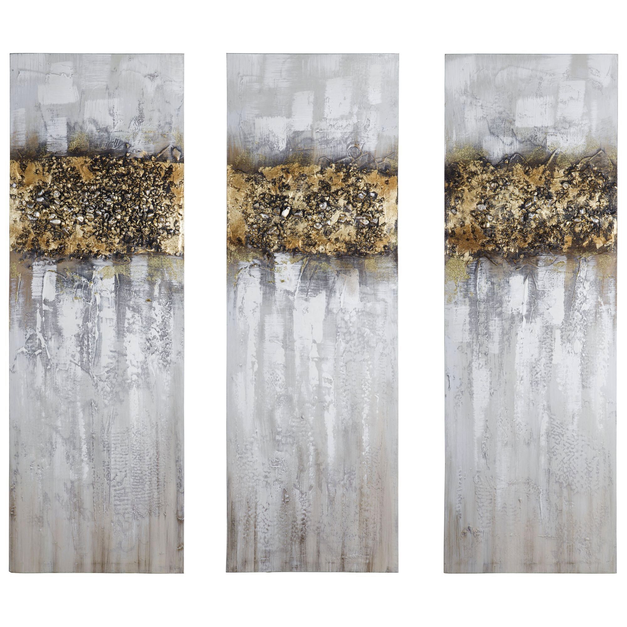 Триптих в пастельных тонах с натуральными камнями 30х90 см серо-золотой Tomas Stern