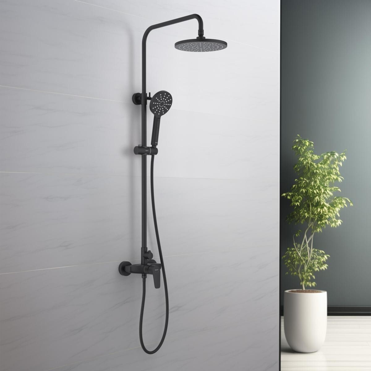 Душевой комплект с лейкой, смесителем и верхнем душем черный Aquatek "Бетта" AQ2160MB - изображение 5