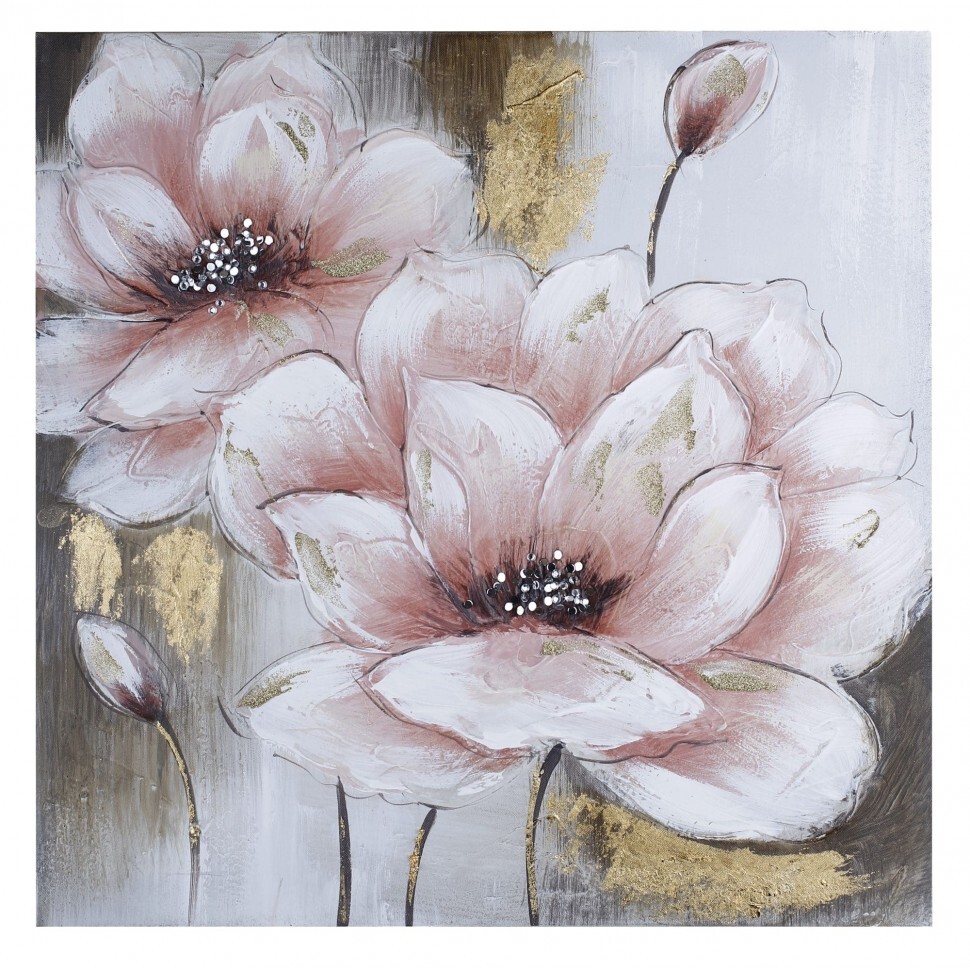 Картина с цветочными мотивами с глиттером 60х60 см серо-розовая Tomas Stern