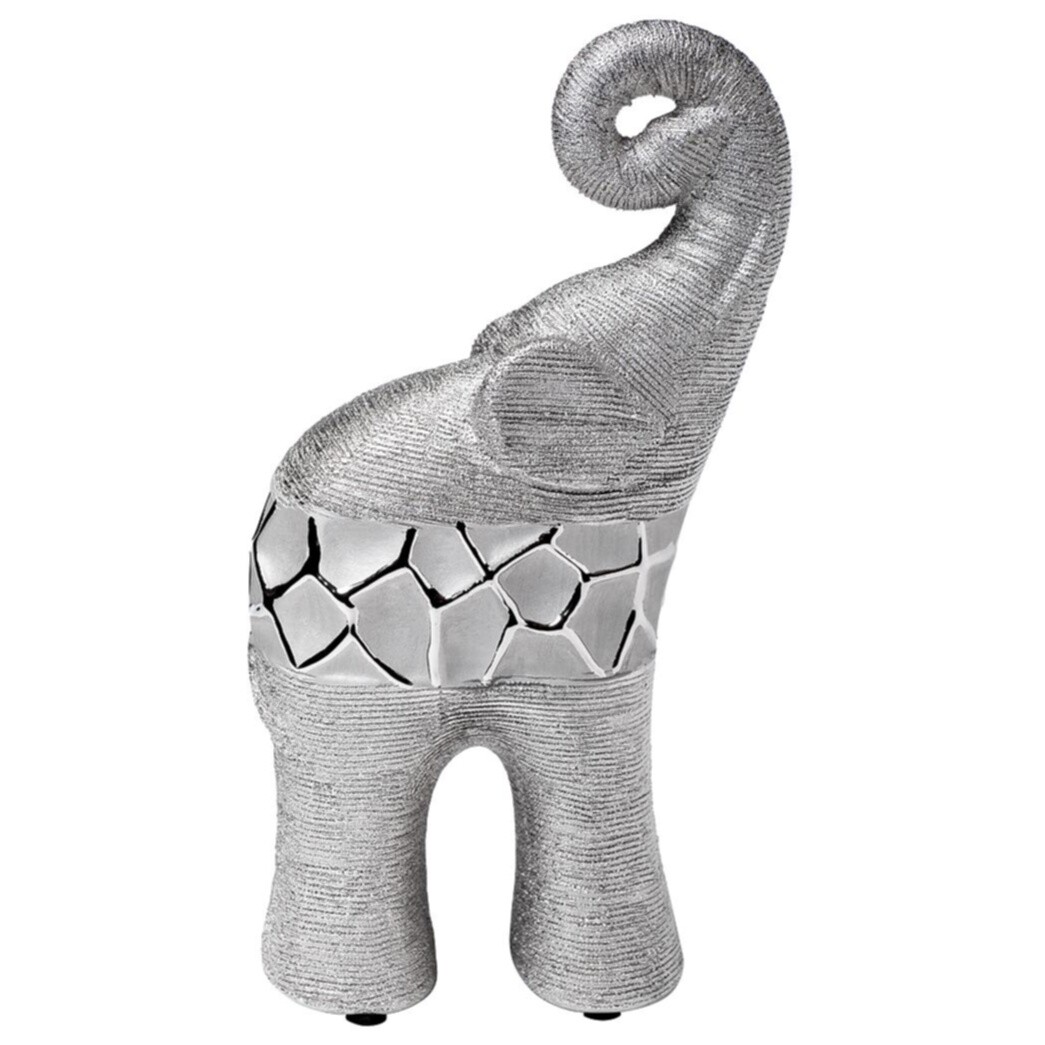 Статуэтка декоративная керамическая 24,5х13 см серебряная &quot;Слон&quot;