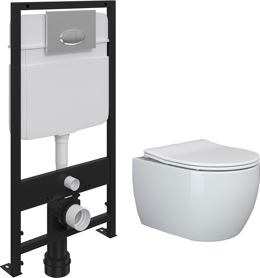 Унитаз белый Ceramicanova Play CN3001 с инсталляцией Ewrika ProLT 0026-2020 и кнопкой хром 0051