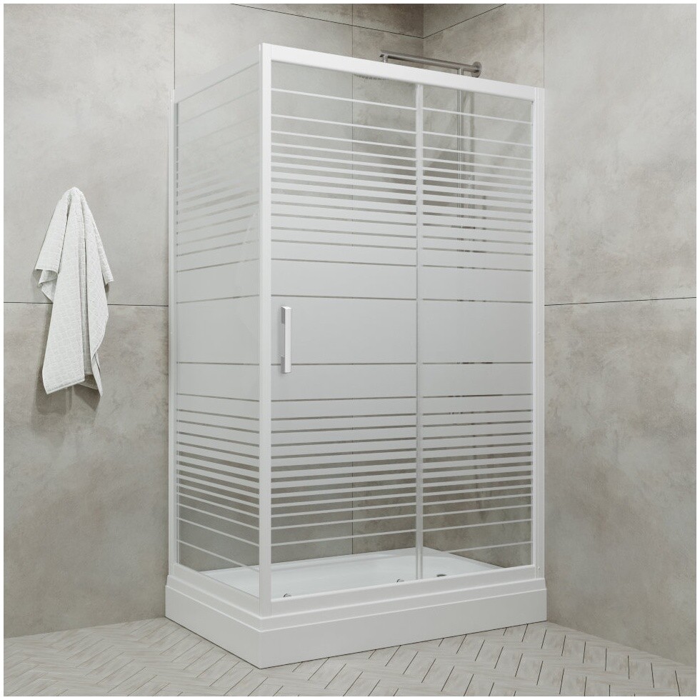 Душевой уголок прямоугольный с низким поддоном 80х120 см белые полосы Triton "Фьюжн А" Щ0000038524 - изображение 3