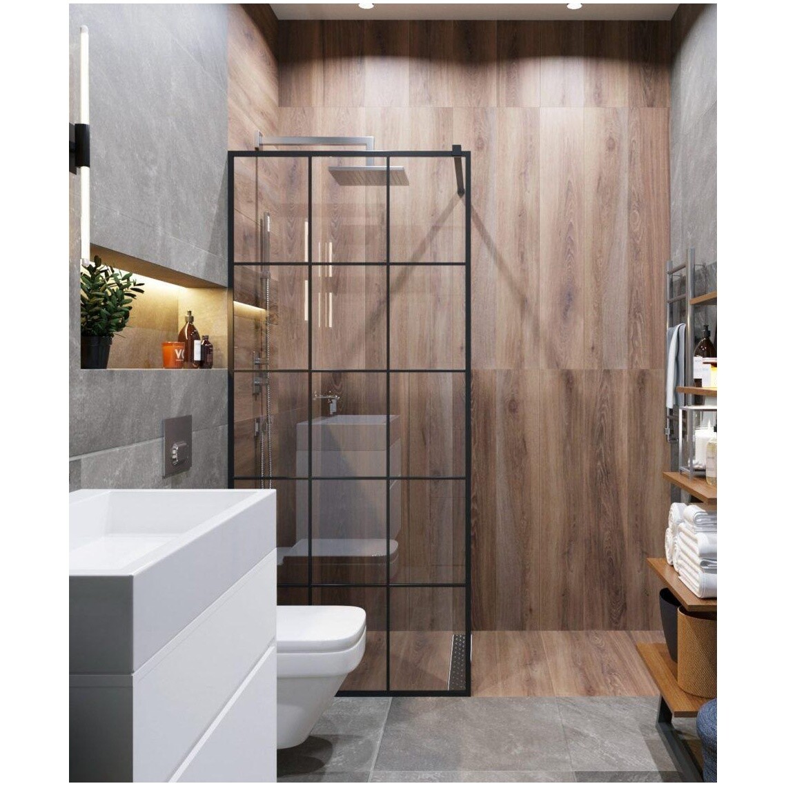 Ограждение душевое 80х195 см прозрачное, черное матовое Cerutti SPA MUZA T80 - изображение 5