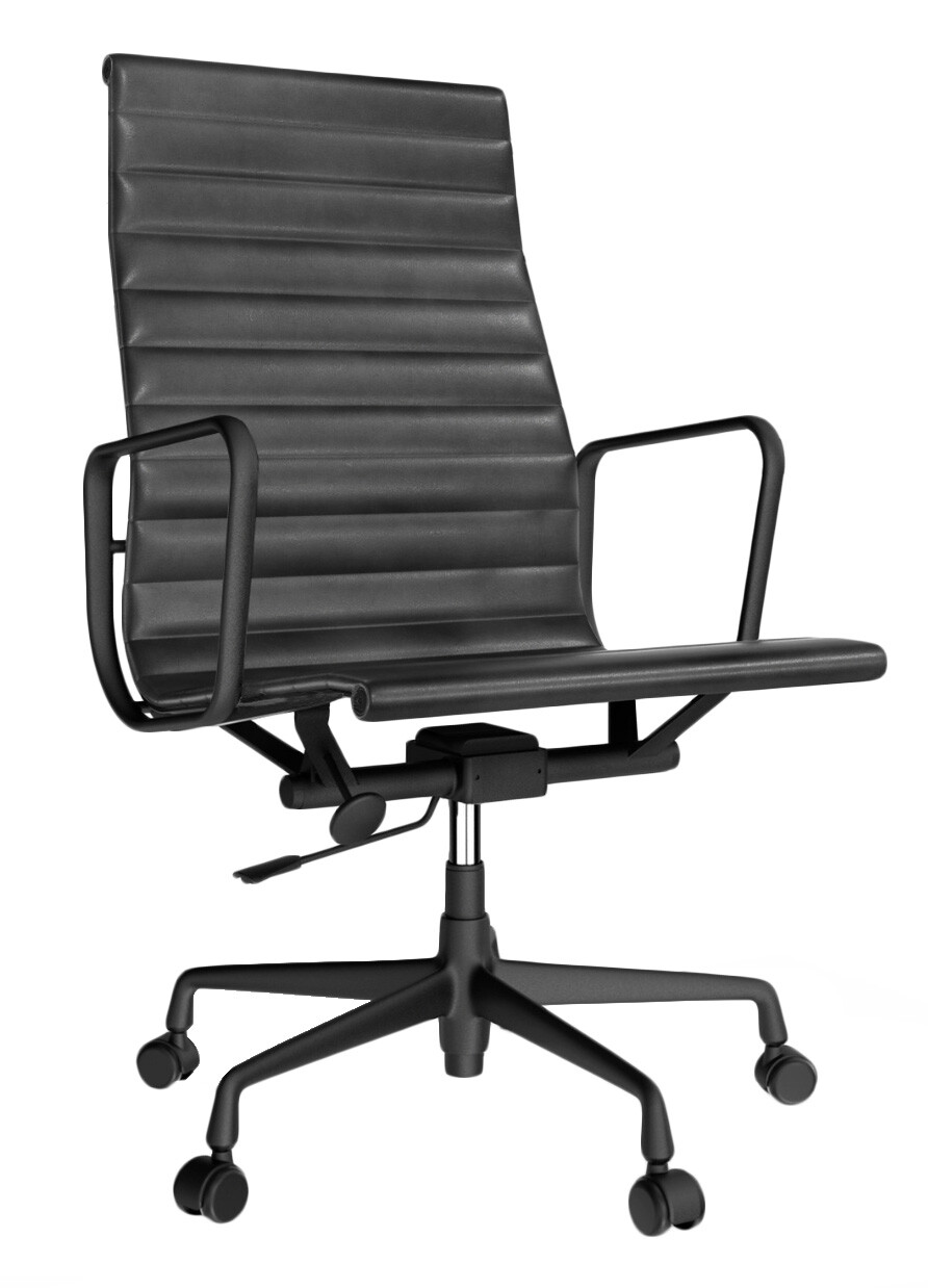 Кресло офисное кожаное черное 104х58 см Eames Style Ribbed Office Chair EA 119