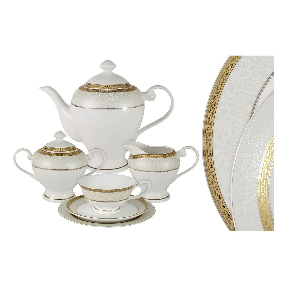 Сервиз чайный фарфоровый белый с золотым на 6 персон, 21 предмет &quot;Бостон Голд&quot; 
