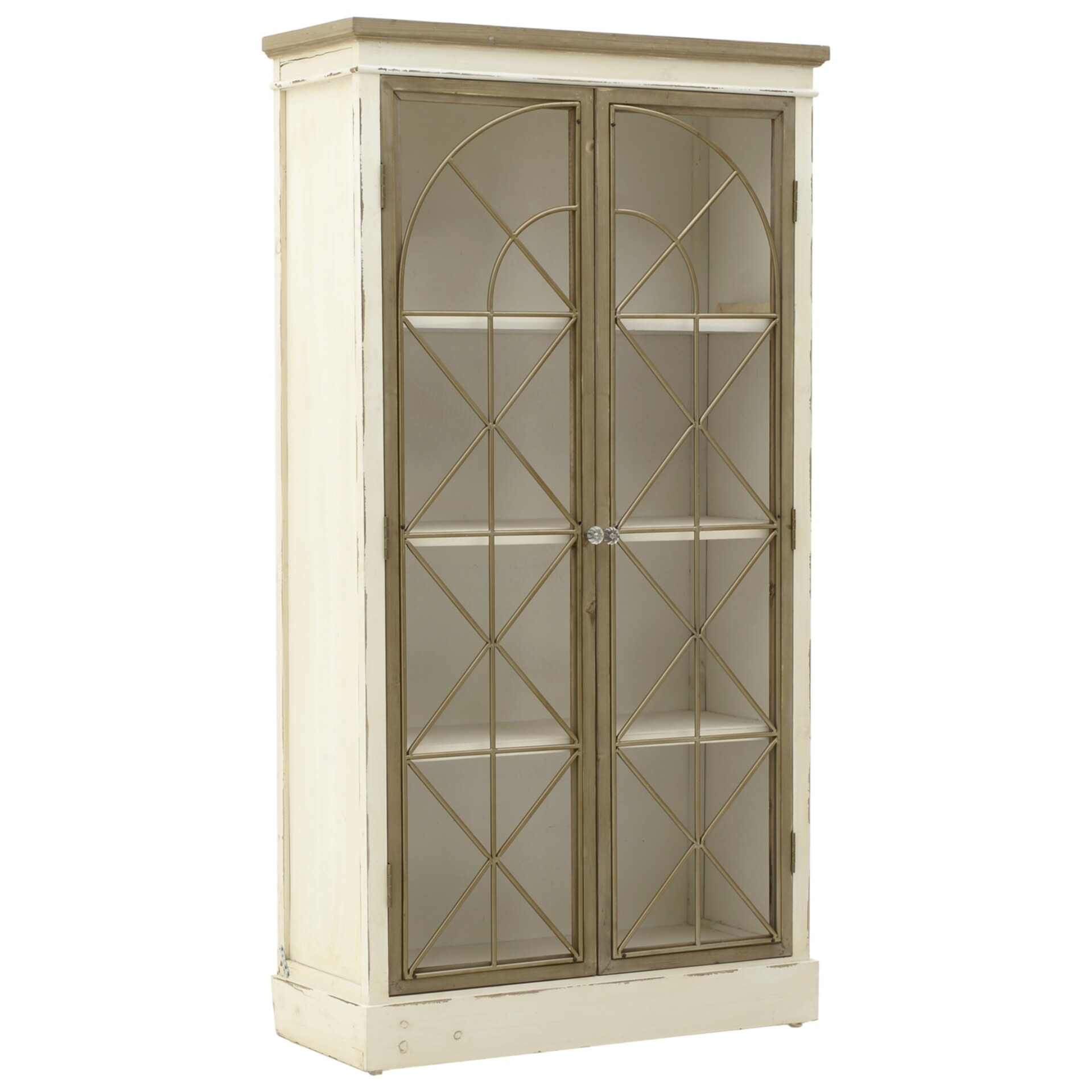 Шкаф-витрина распашной со стеклянными дверцами коричневый, молочный