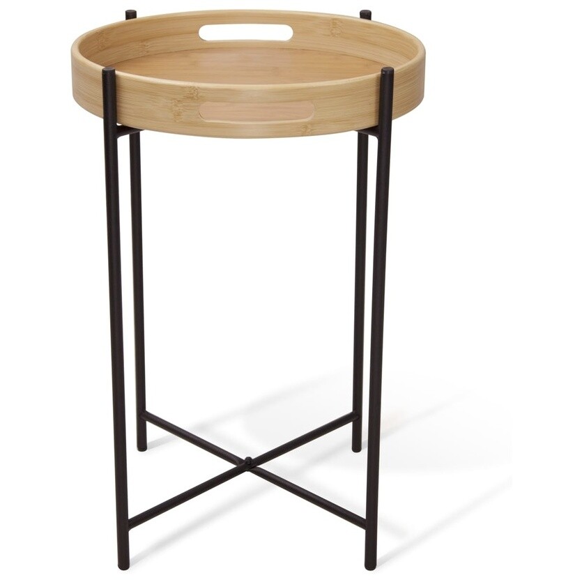 Кофейный столик с деревянным подносом на металлических ножках 38 см коричневый, черный SHT-CT30