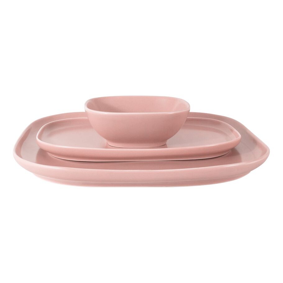 Салатник фарфоровый с 2 тарелками розовые &quot;Форма&quot;