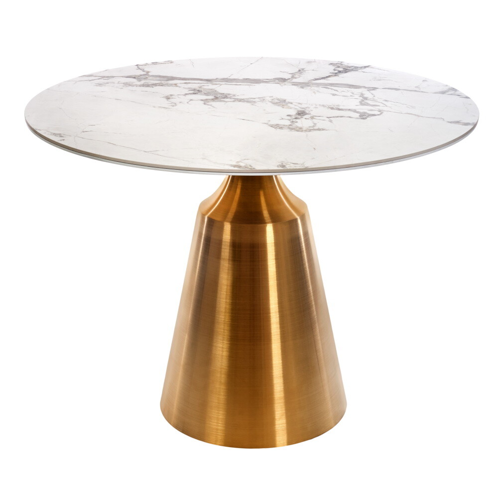 Обеденный стол круглый 100 см белый мрамор, золотой Yoda