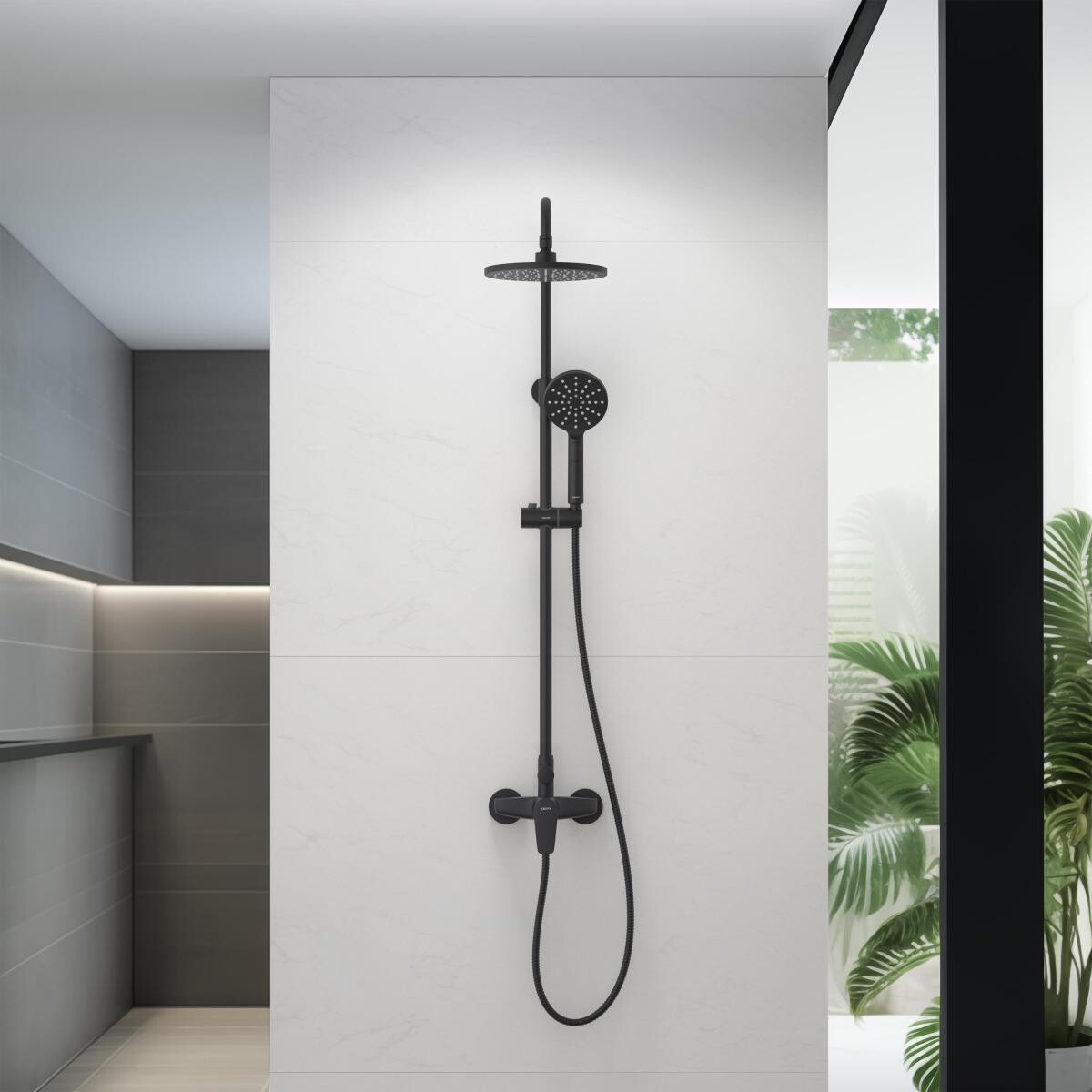 Душевой комплект с лейкой, смесителем и верхнем душем черный Aquatek "Бетта" AQ2160MB - изображение 4