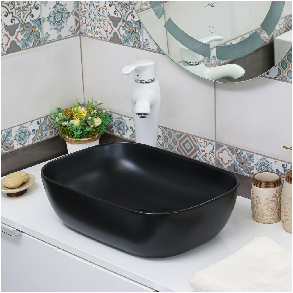 Раковина-чаша накладная фаянсовая 46 см черная Melana MLN-320328MB - изображение 5