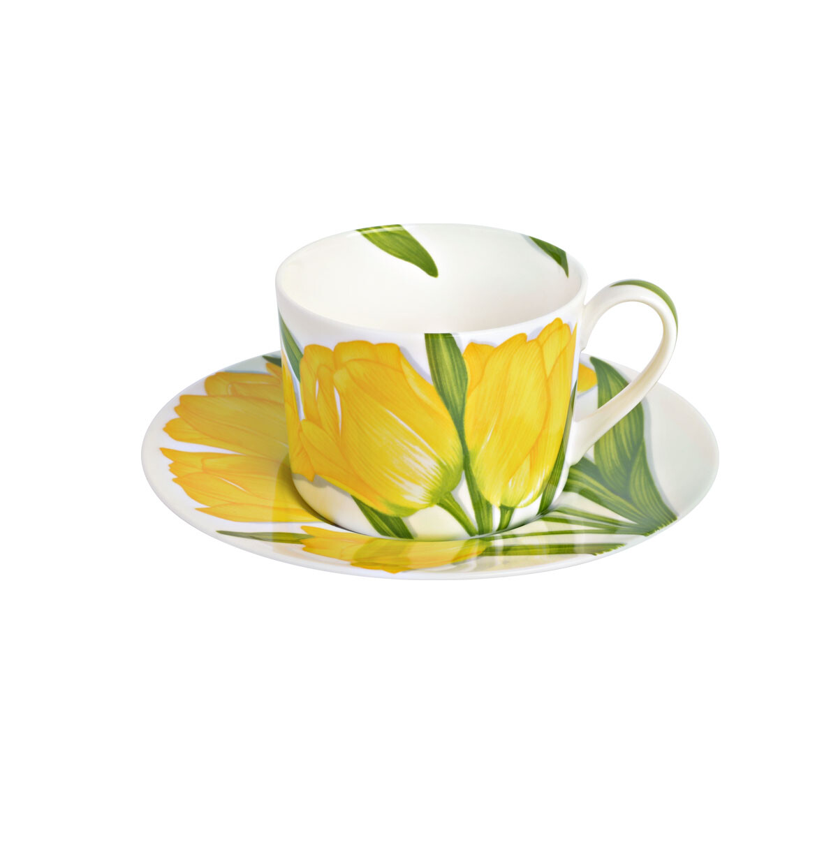 Чашка фарфоровая чайная с блюдцем 230 мл желтая Flower