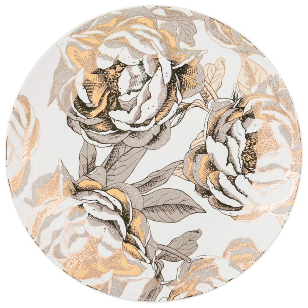 Тарелка десертная фарфоровая белая с бежевыми цветами 20,5 см Golden Rose
