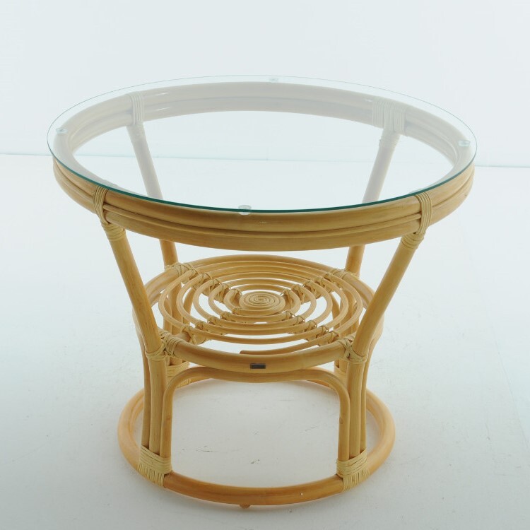Кофейный столик круглый со стеклянной столешницей 58х70 см мед Calamus Rotan