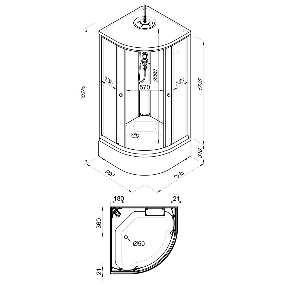 Душевая кабина четверть круга со средним поддоном 90х90 см белая Triton "Ультра В" Щ0000061849 - изображение 6