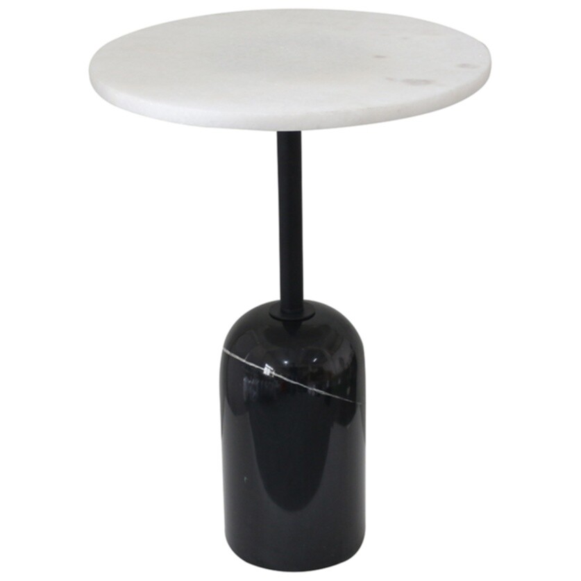 Кофейный столик круглый 40 см белый мрамор, черный Rune