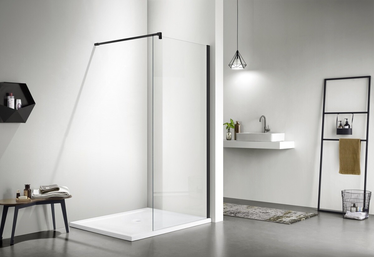 Душевая перегородка фиксированная с держателем 200х110 см черная Aquatek Walk in AQ WIW 11020BL