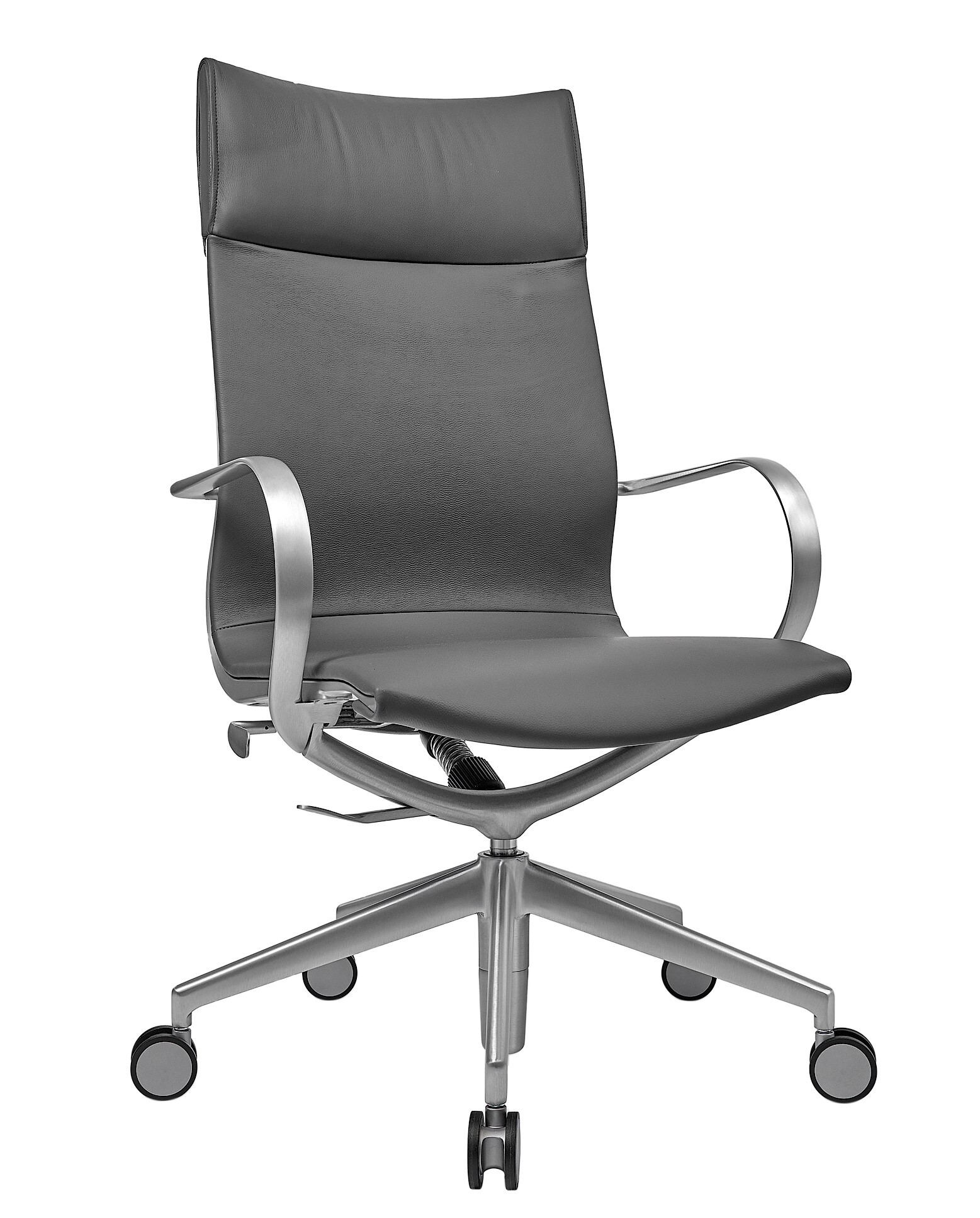 Кресло офисное кожаное с алюминиевыми подлокотниками 106х51 см серое Mercury HB