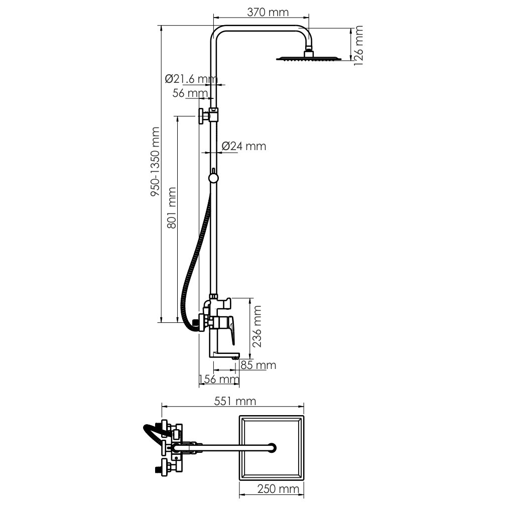 Душевая система со смесителем из латуни черная Wasserkraft A16701 - изображение 11