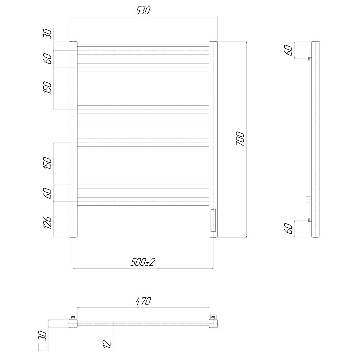 Полотенцесушитель электрический 50х70 см с диммером справа хром Lemark Melange LM49707Z П7 - изображение 4
