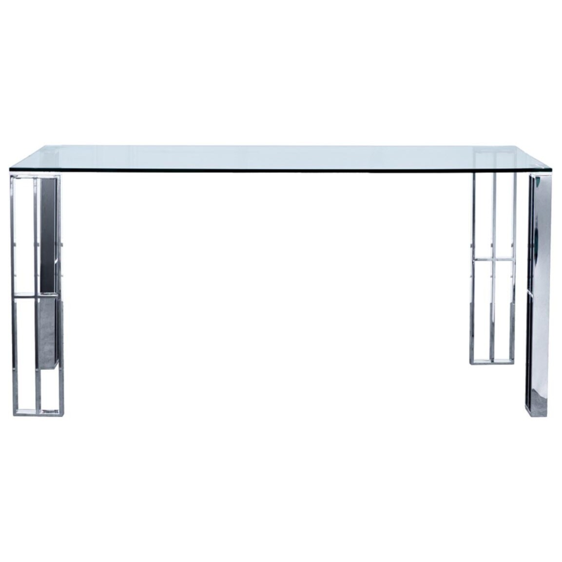 Обеденный стол стеклянный прямоугольный с ножками хром 160 см