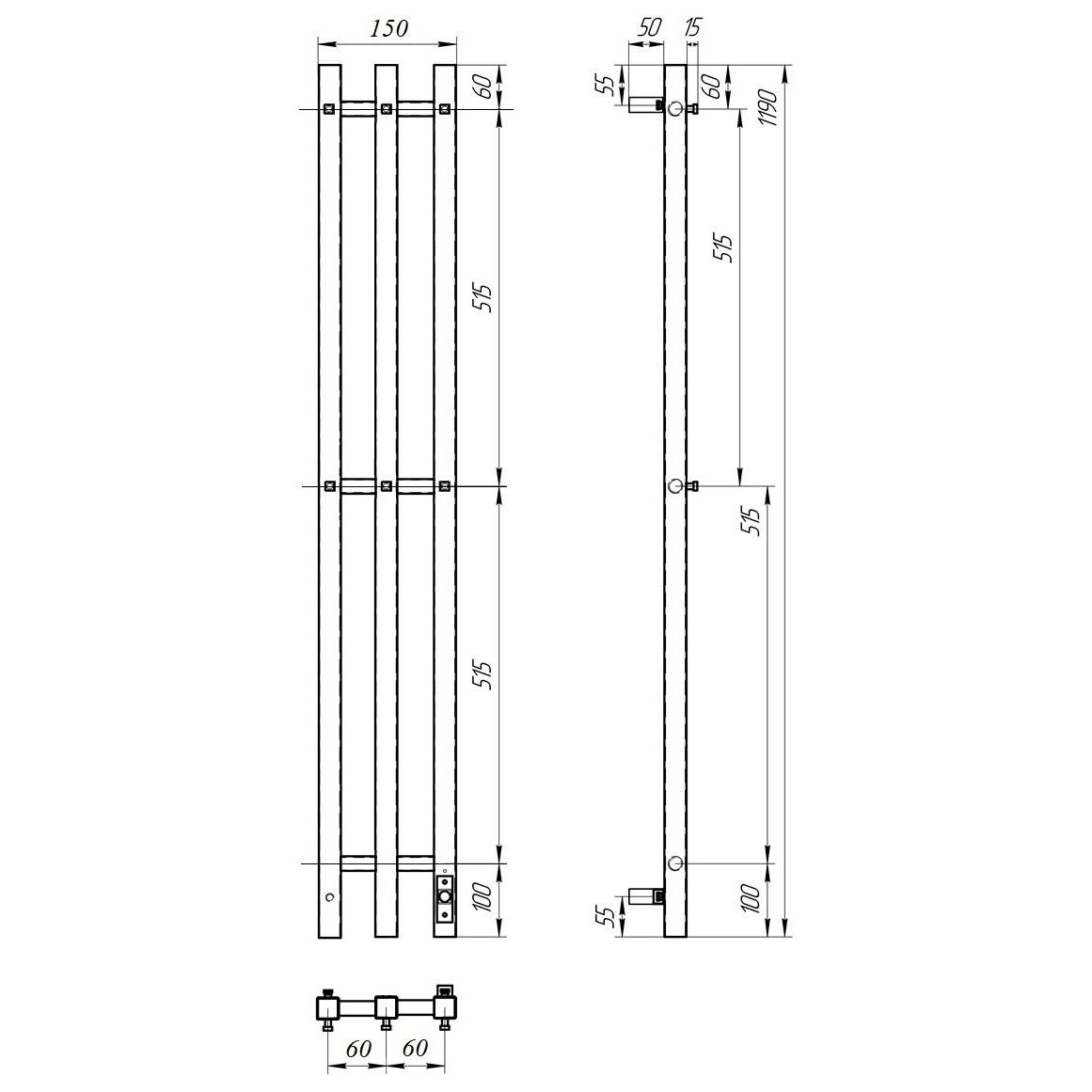 Полотенцесушитель электрический 12х120 см с диммером справа хром Point "Гермес" PN13822 П3 - изображение 5