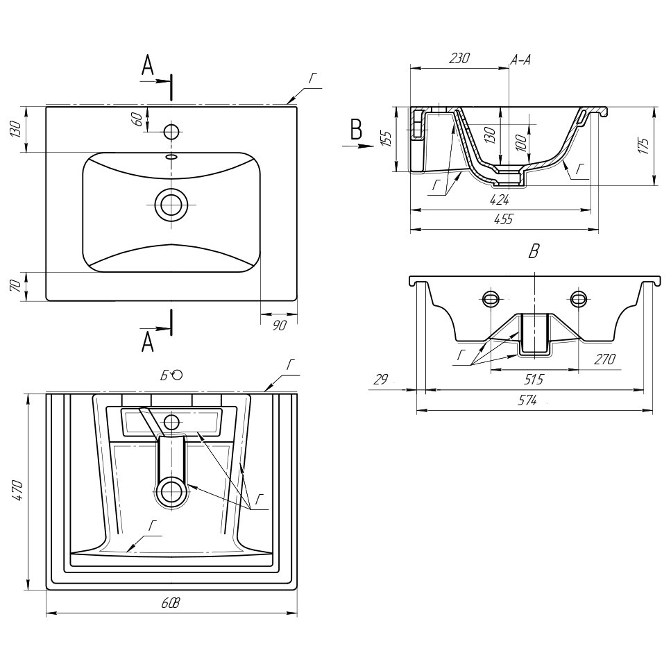 Раковина мебельная прямоугольная 60 см белая Dreja "Эйфория" 640344 - изображение 5