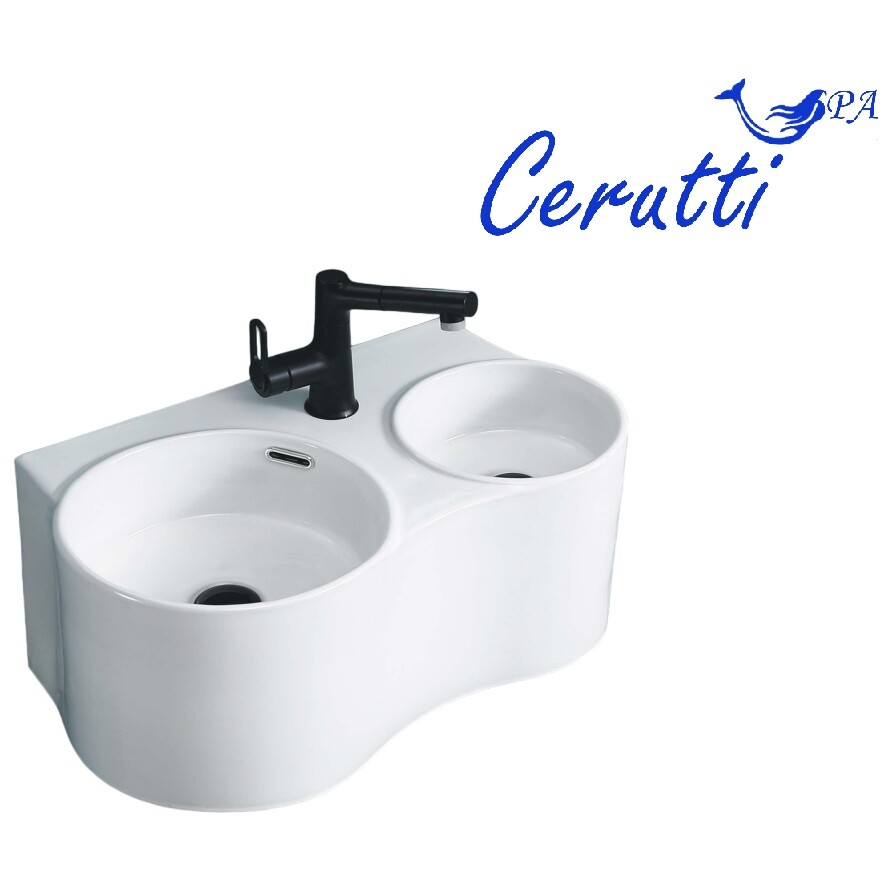 Раковина подвесная двойная фарфоровая ассиметричная 38х62 см белая Cerutti SPA Double Ami CT9701 - изображение 5