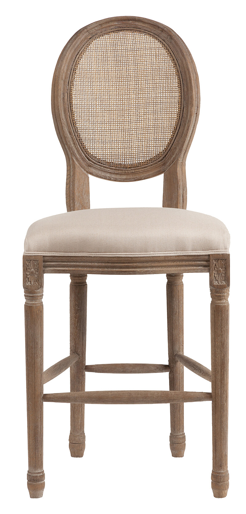 Барный стул с медальонной спинкой кремовый лен Vintage French Round Cane Back