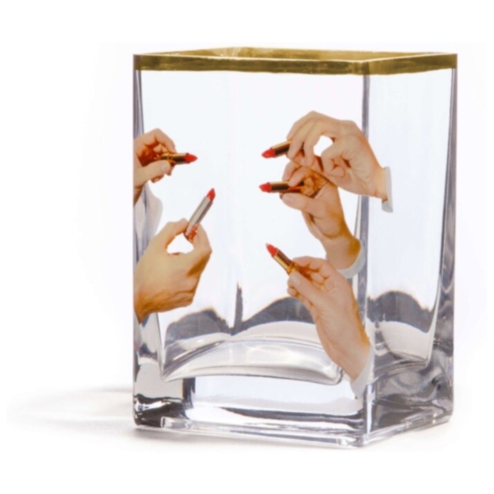 Ваза стеклянная куб 14х10 см прозрачная, разноцветная Lipsticks Small