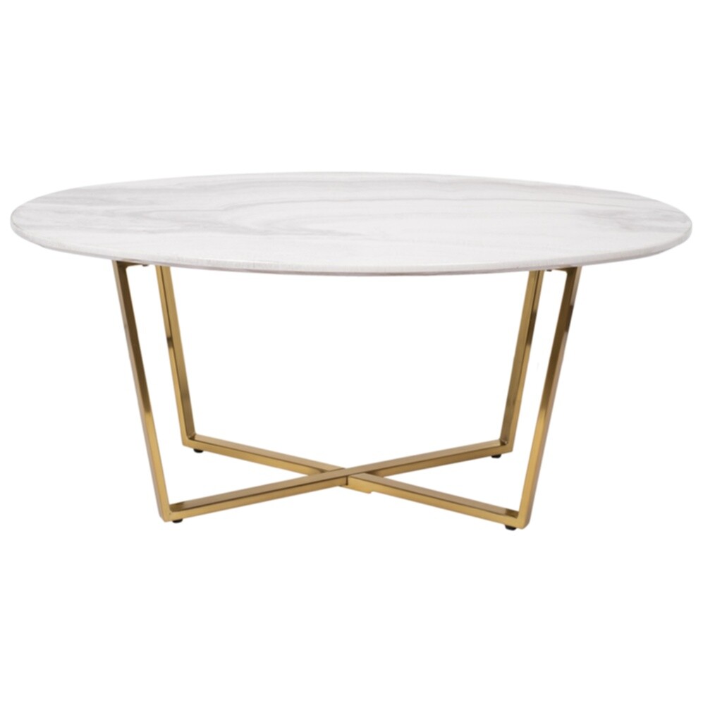 Журнальный столик белый овальный с золотым основанием 120 см