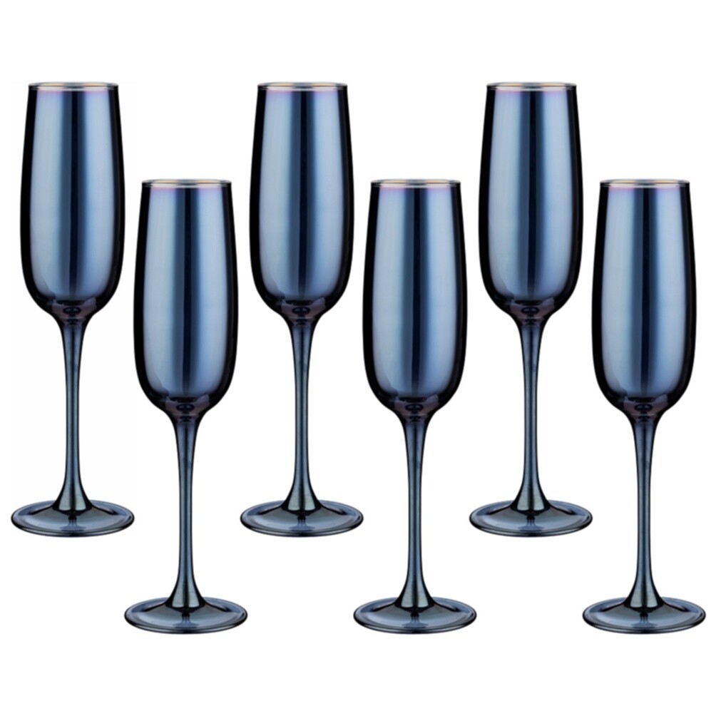 Бокалы для шампанского стеклянные 175 мл 6 шт. синие &quot;Блюберри&quot;