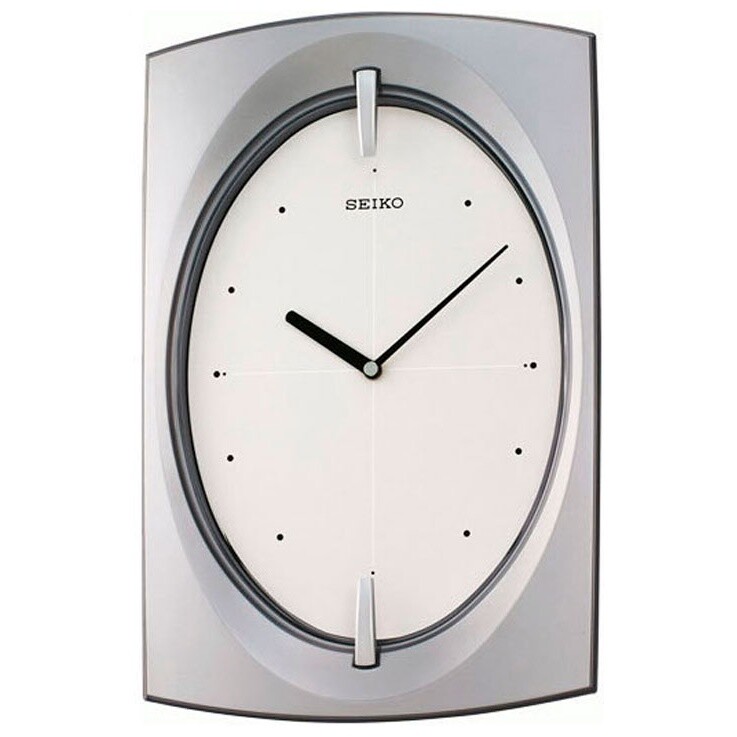 Часы настенные кварцевые пластиковые прямоугольные 37х24 см серебро QXA363SN