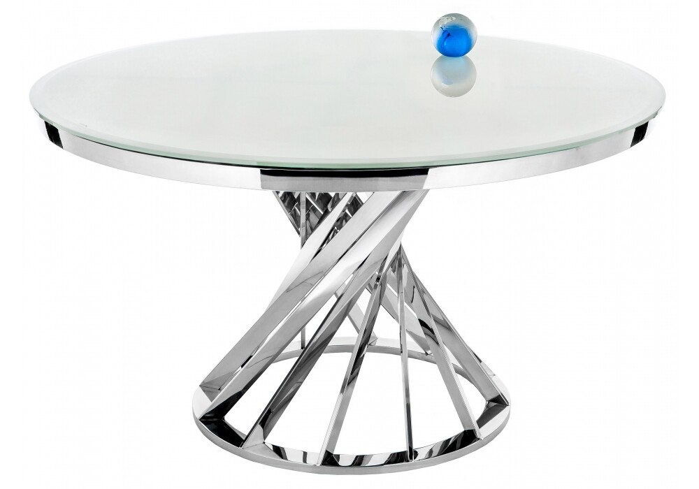 Обеденный стол стеклянный белый, хром Twist