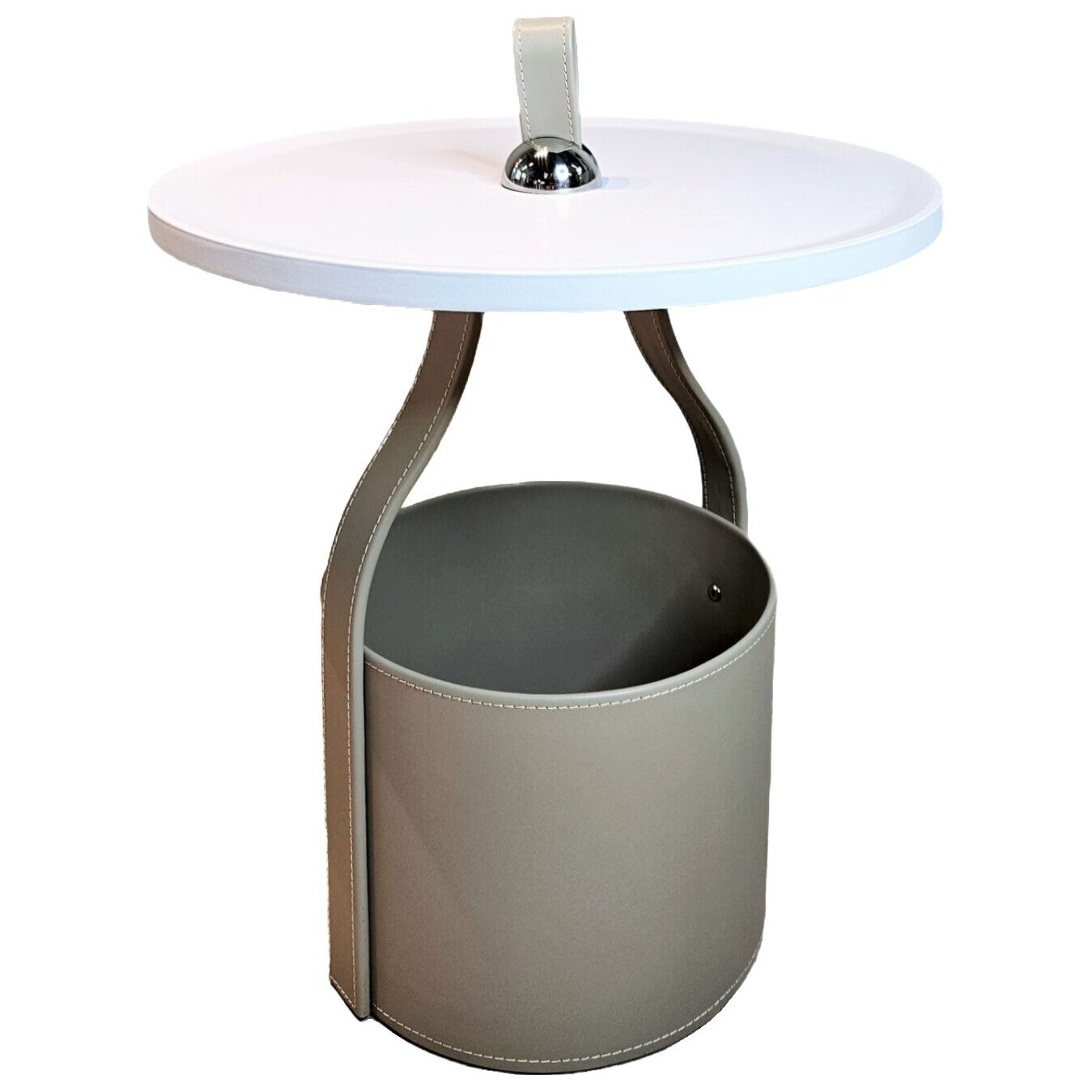 Столик журнальный кожаный с металлической столешницей белый, серый Doppio Coffee Table N