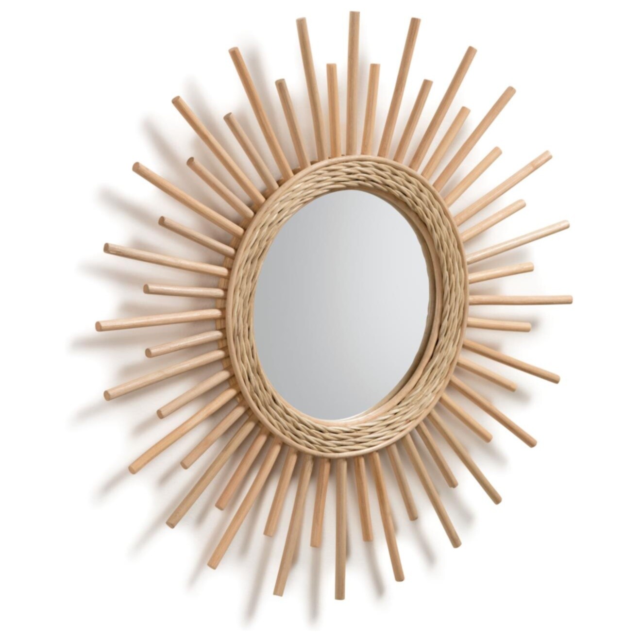 Зеркало-солнце бежевое в раме с плетением диаметр 60 см Marelli от La Forma