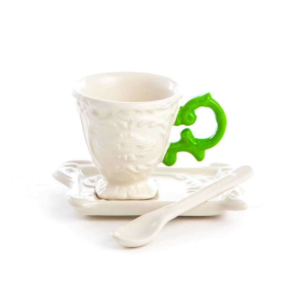 Кофейная пара фарфоровая белая, зеленая I-Coffee